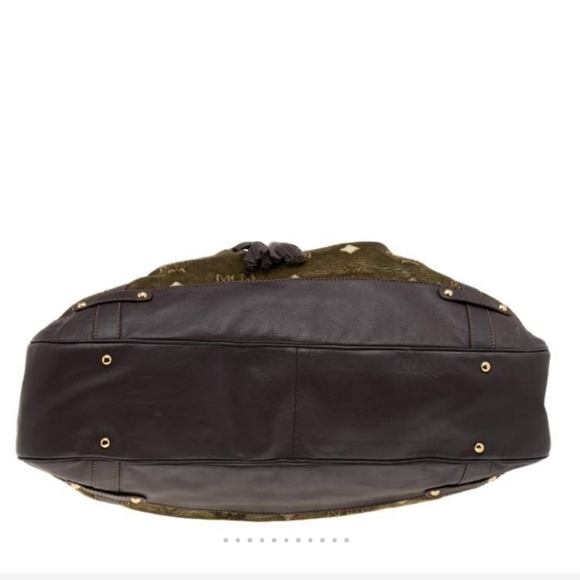 MCM Vintage Green and Brown Viseto Velvet Shoulder Bag. - Picture 3 of 11